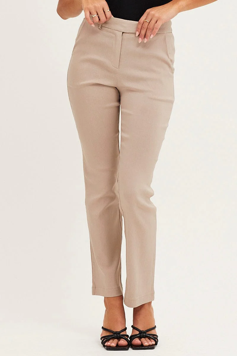Beige Slim Pants High Rise Workwear