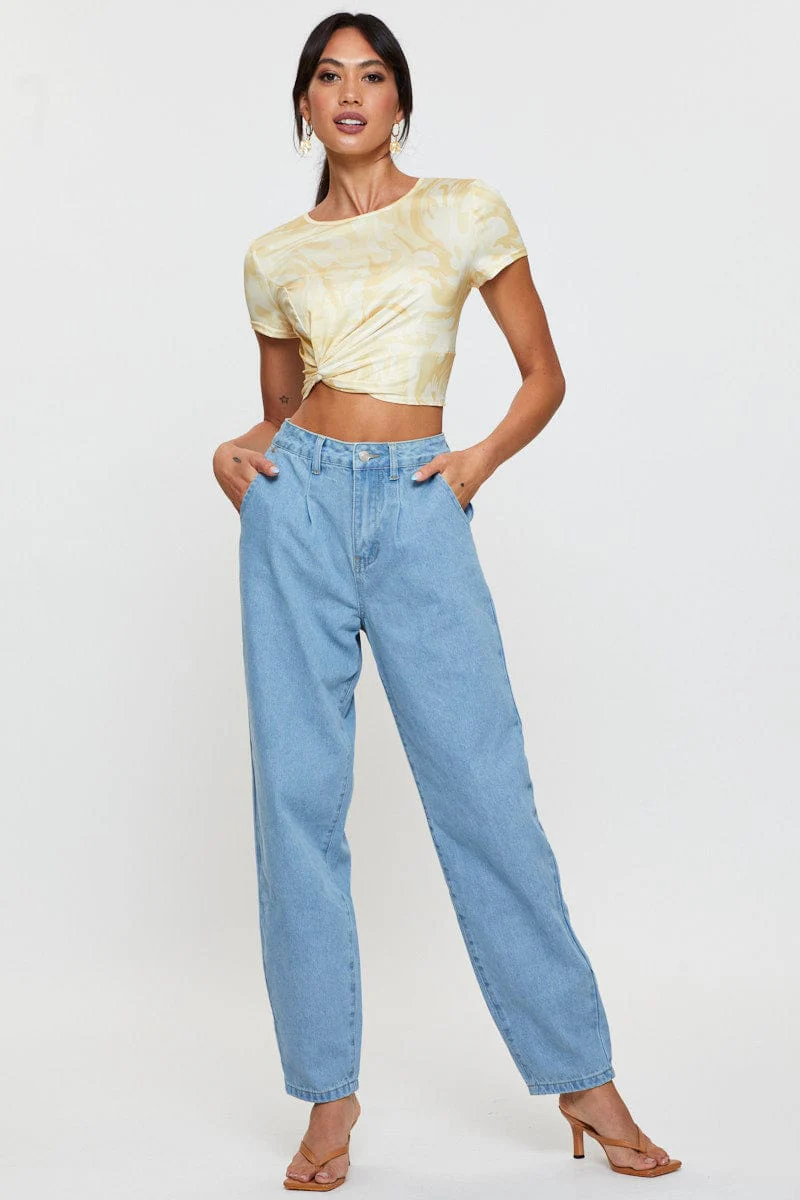Print Knot Top Short Sleeve