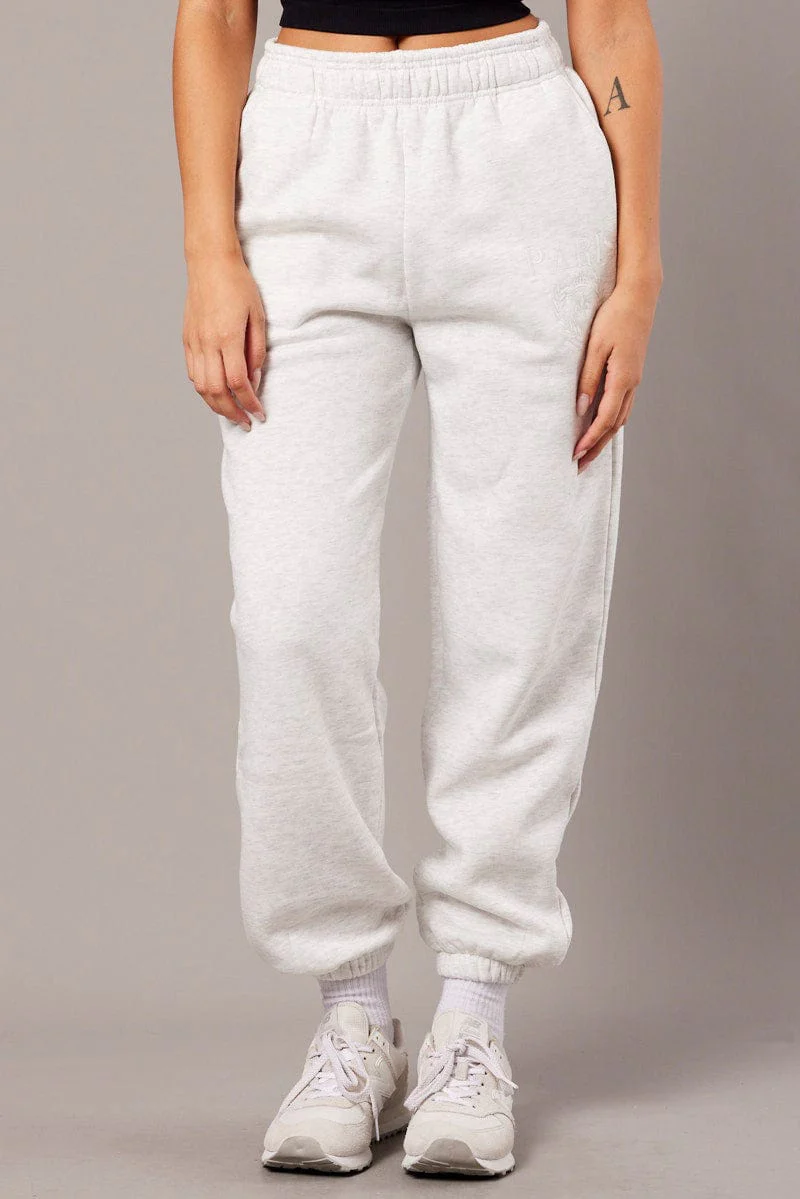 Grey Track Pants High Rise