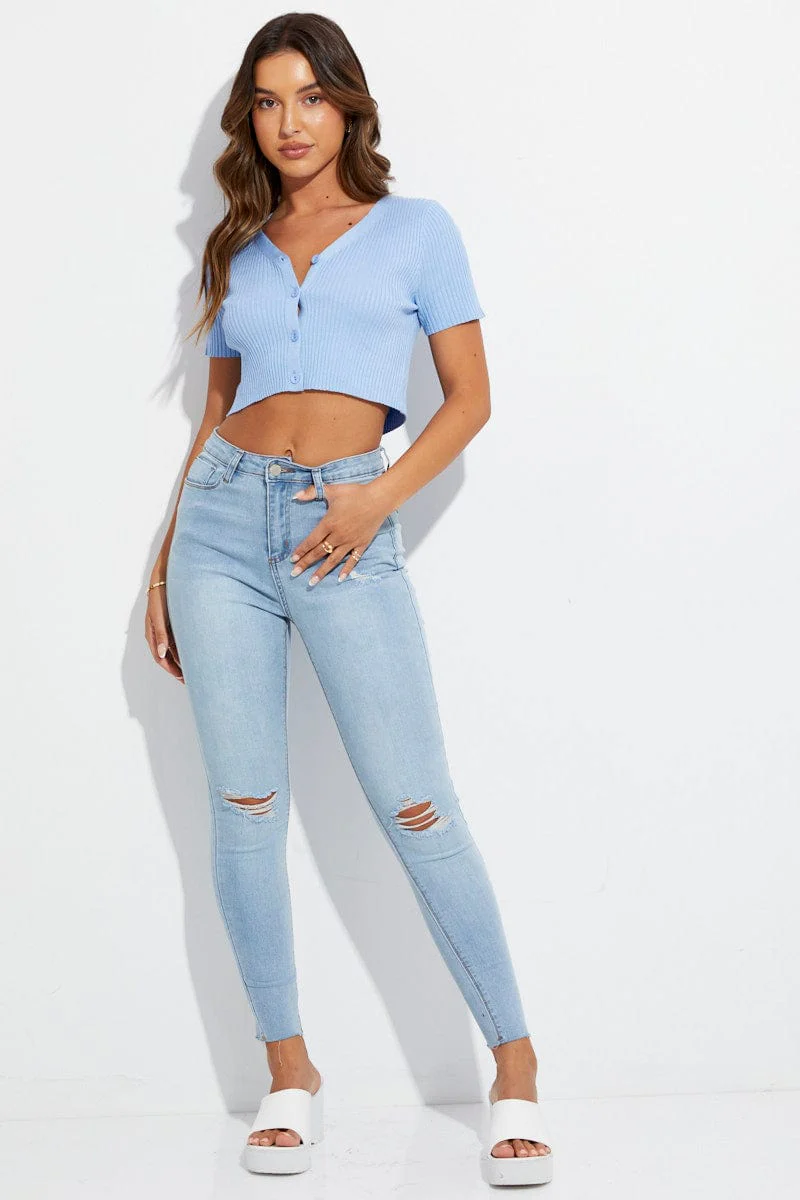 Blue Skinny Denim Jeans Mid Rise