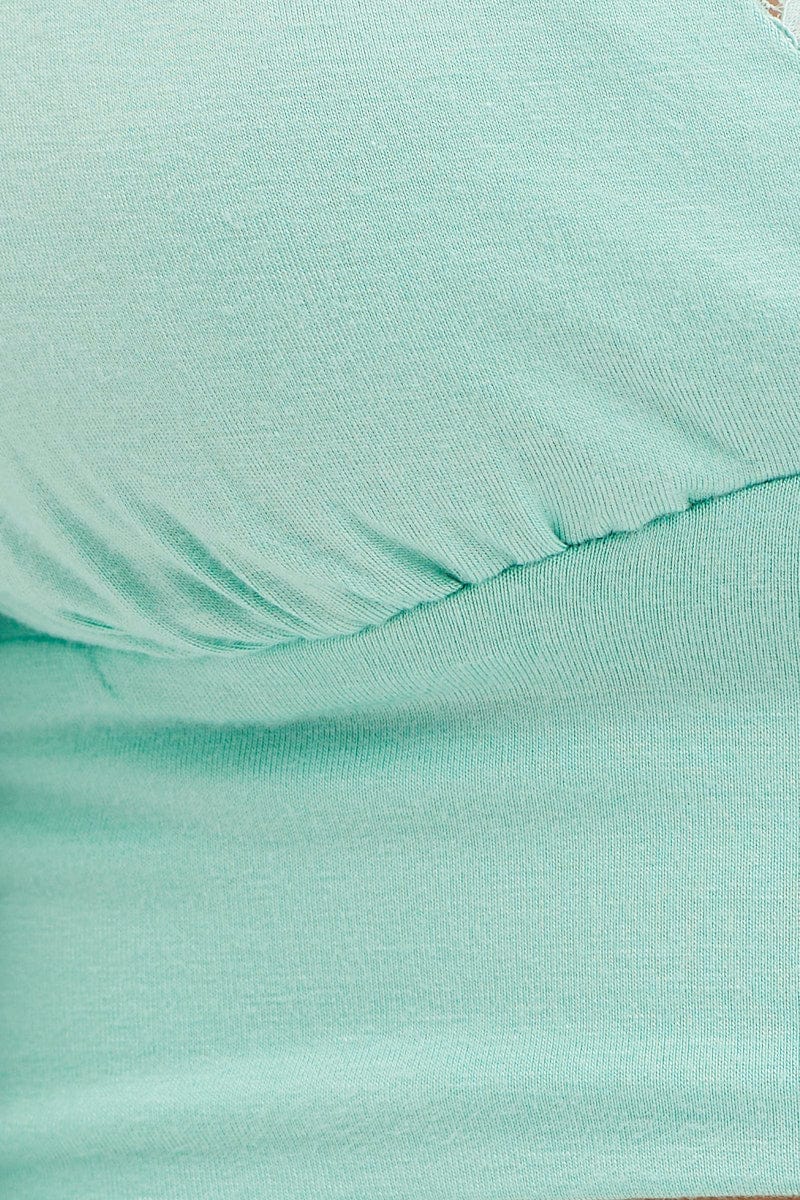 Green Top Long Sleeve Lace Trim