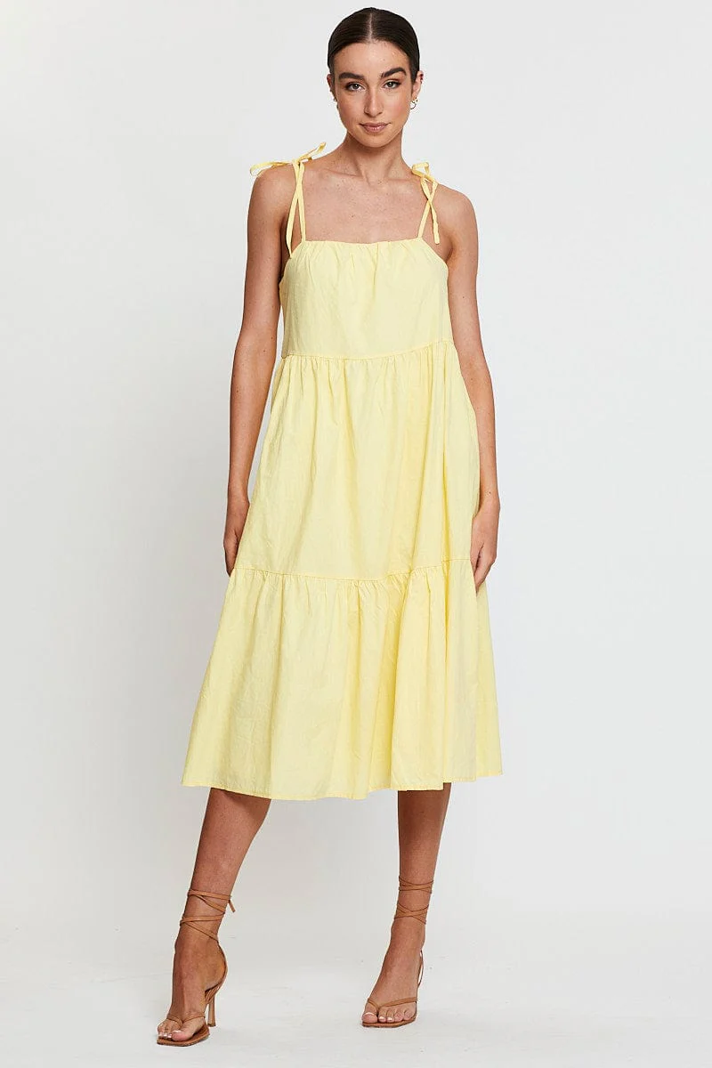Yellow A Line Dress Midi