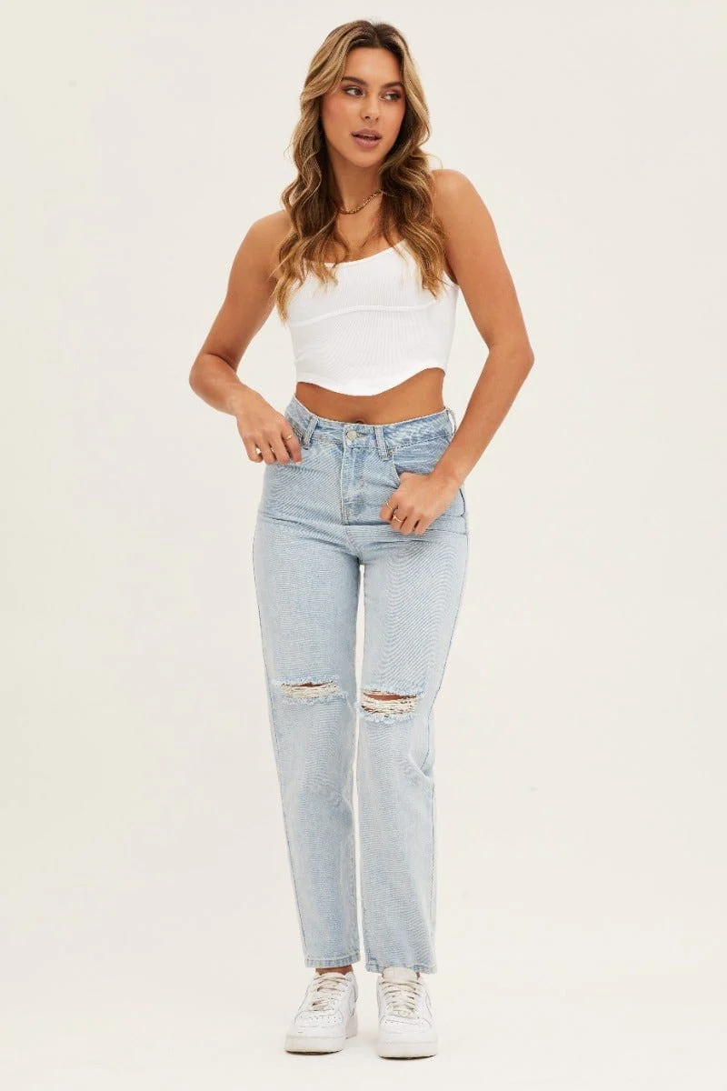 Blue High Rise Mom Denim Jeans