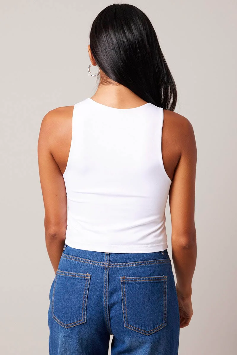 White Tank Top Crew Neck Seamless