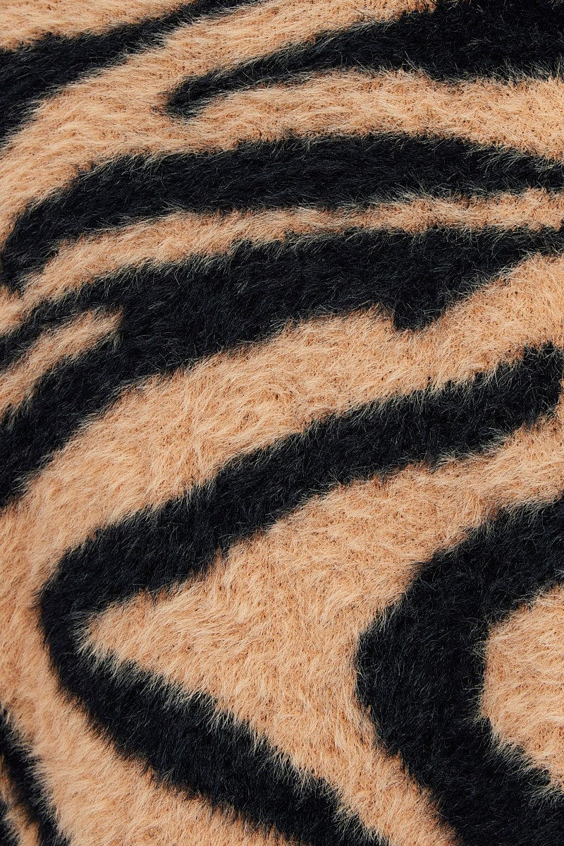 Print Knit Top Long Sleeve Fluffy