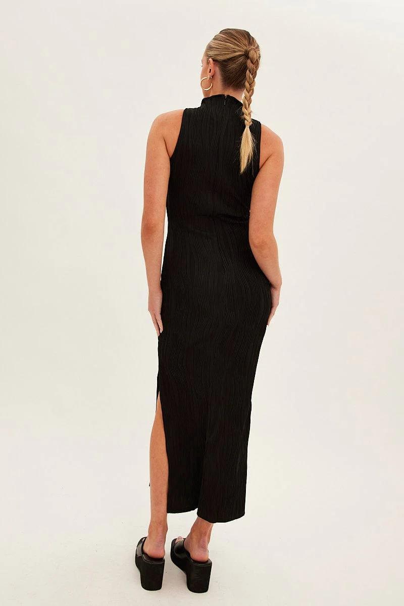 Black Maxi Dress High Neck Sleeveless