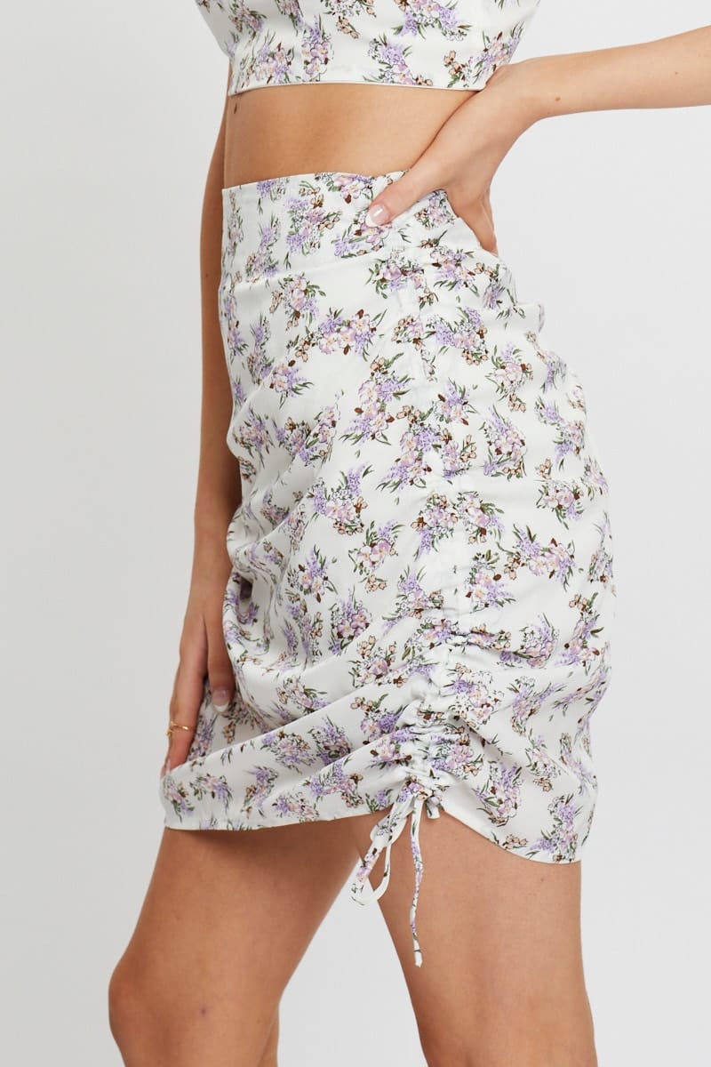 Print Ruched Drawstring Skirt Co-Ord