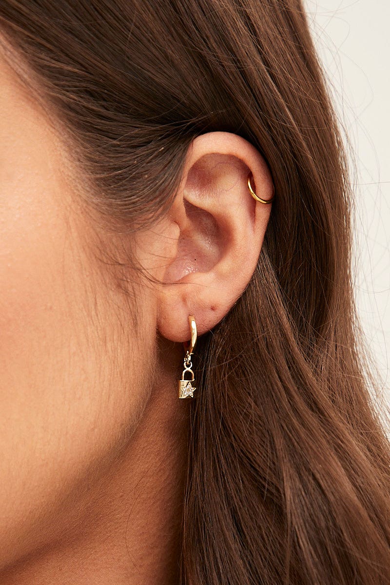 Gold Lock Earrings