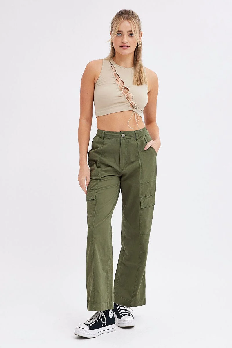 Green Cargo Pants High Rise