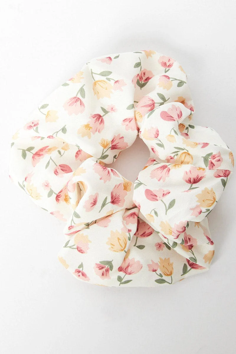 Pink Floral Scrunchie