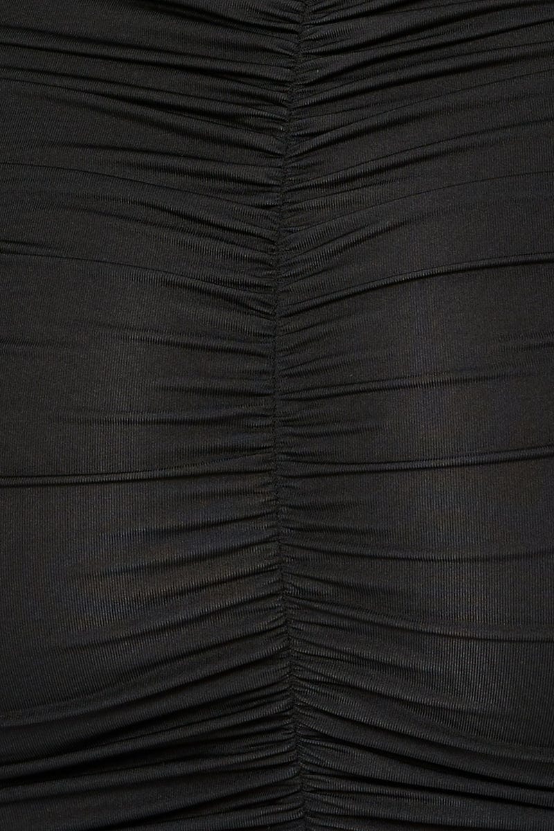 Black Twist Front Ruched Bodycon Dress