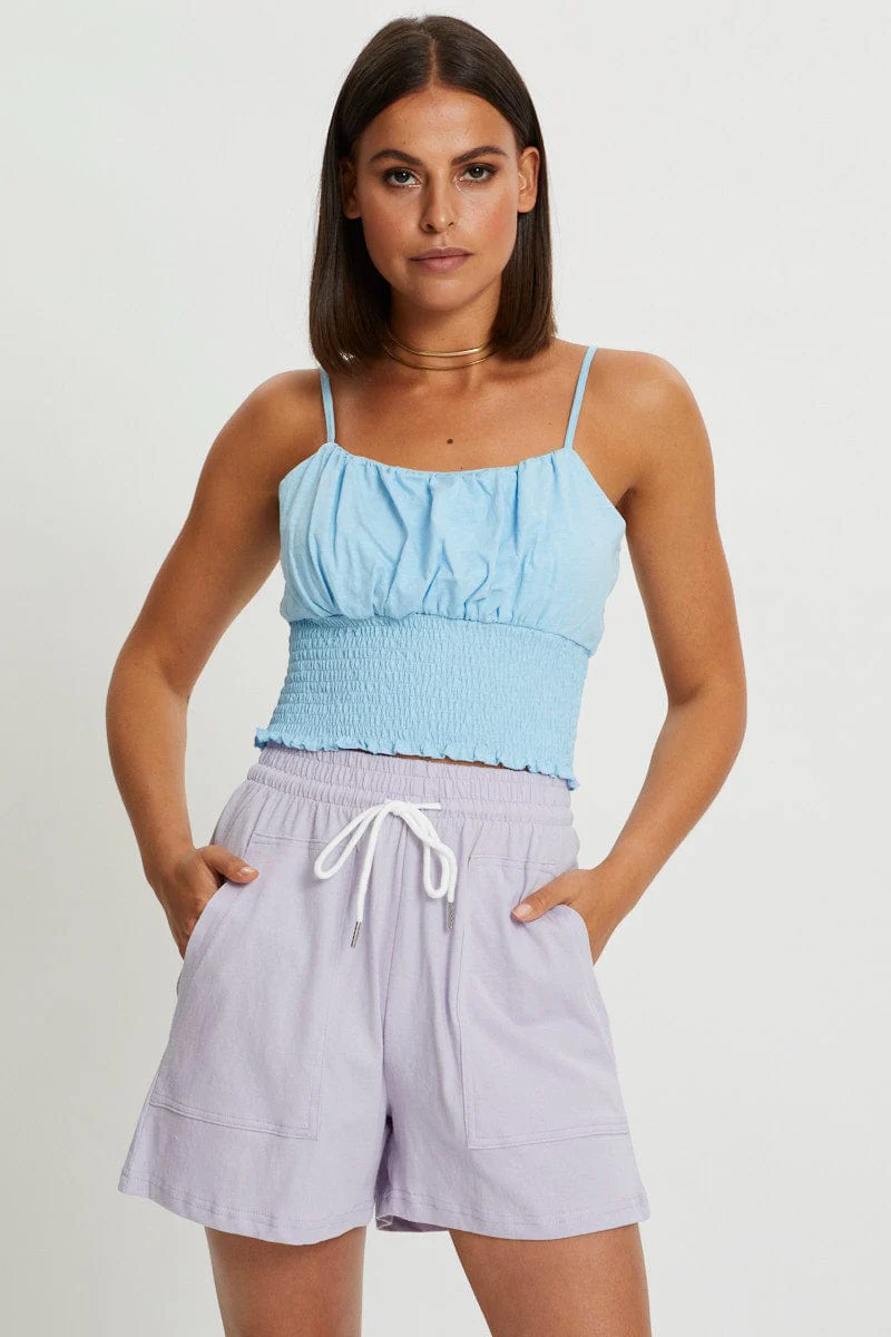 Purple Tie Front Elastic Waist Track Short