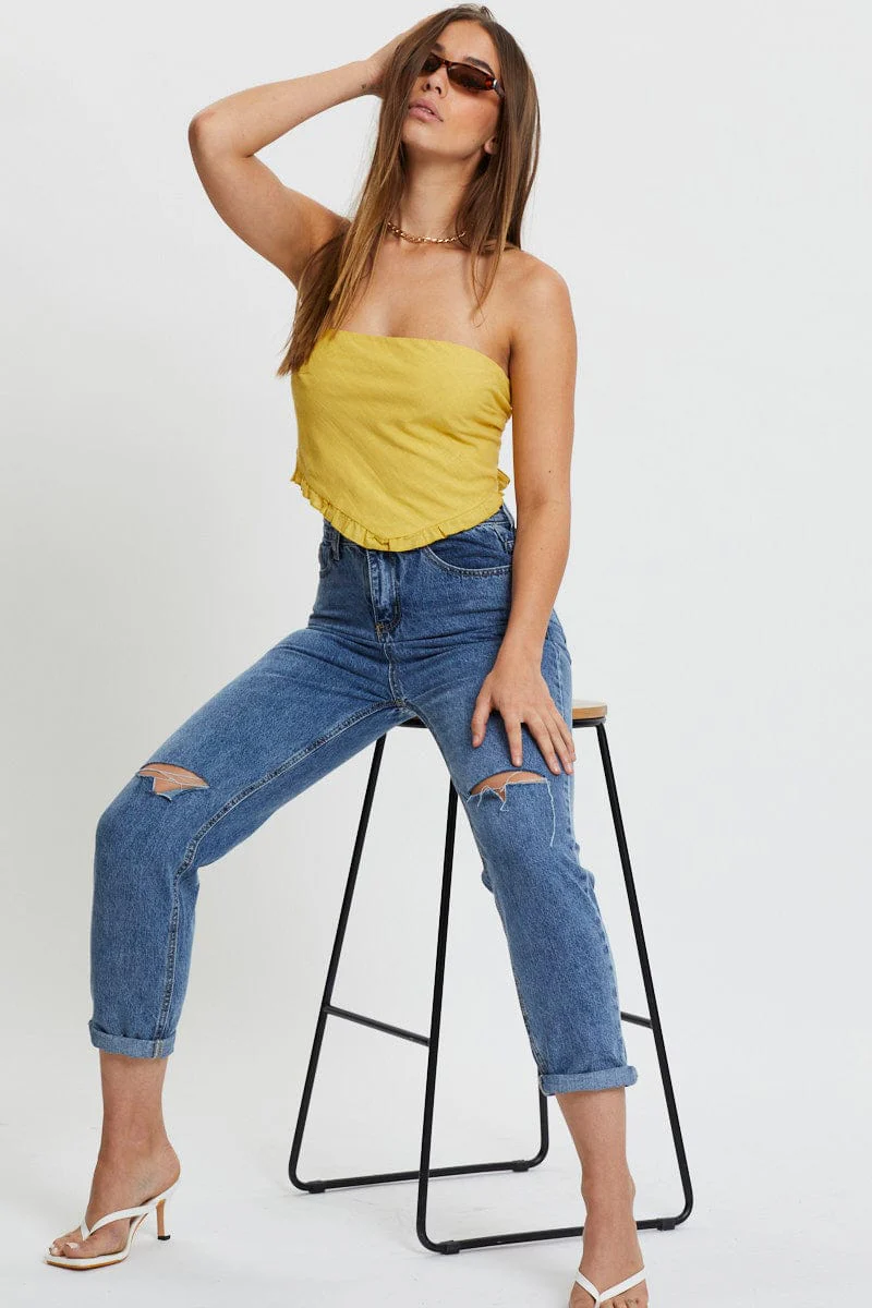 Yellow Ruffle Hem Scarf Top