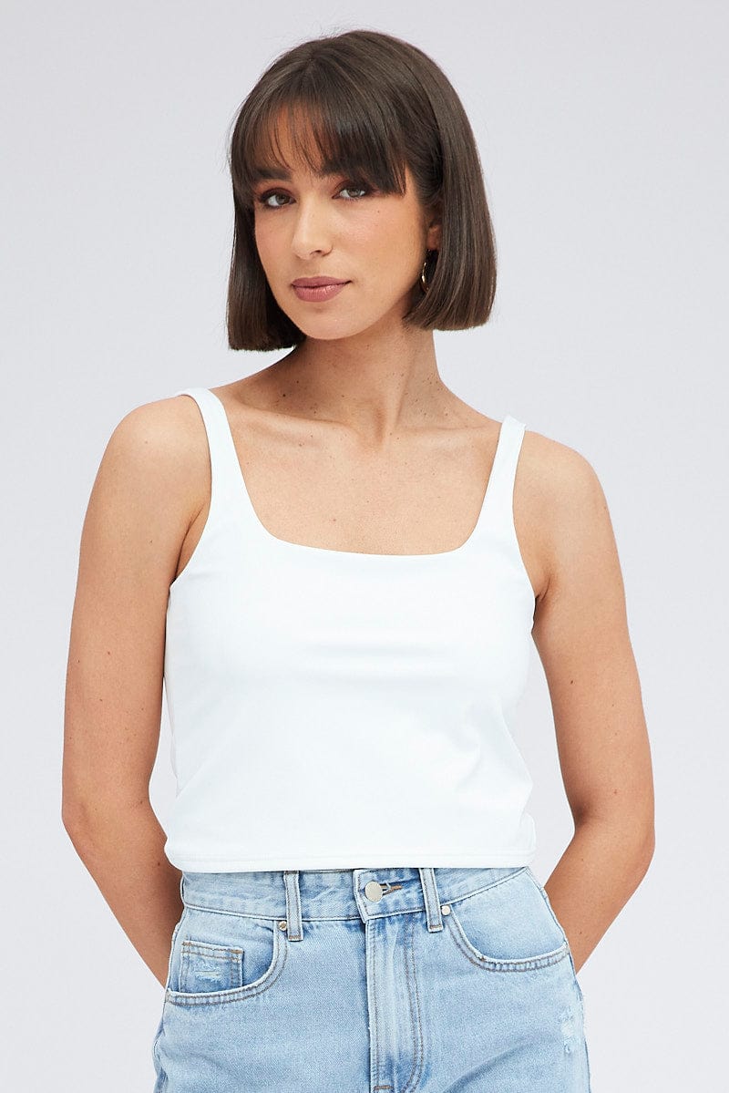 White Tank Top Square Neck Supersoft
