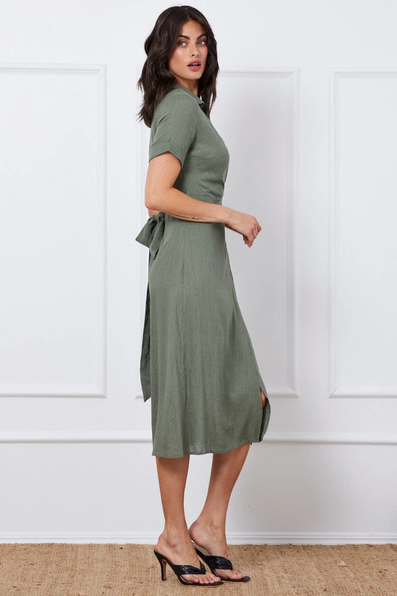 Green Wrap Dress Short Sleeve Maxi