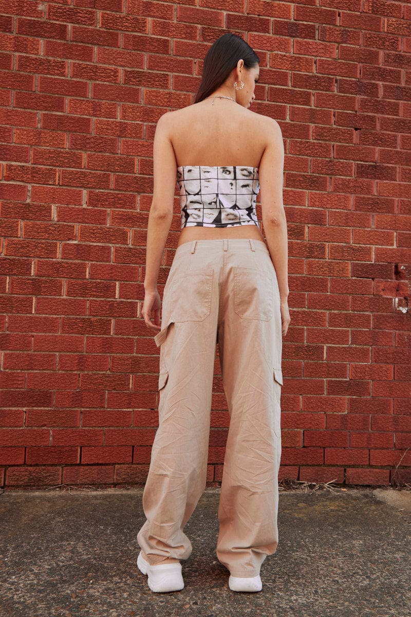 Beige Cargo Pant Mid Rise