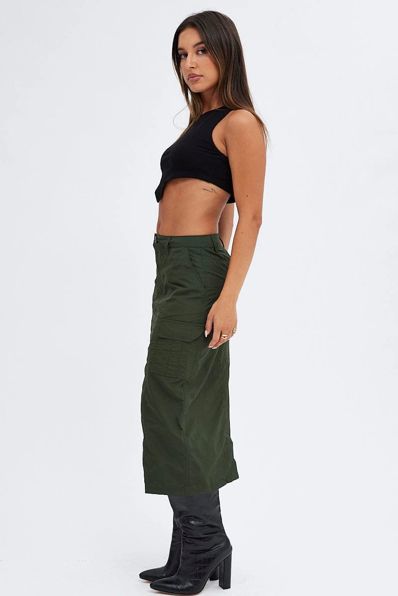 Green Cargo Skirt High Rise