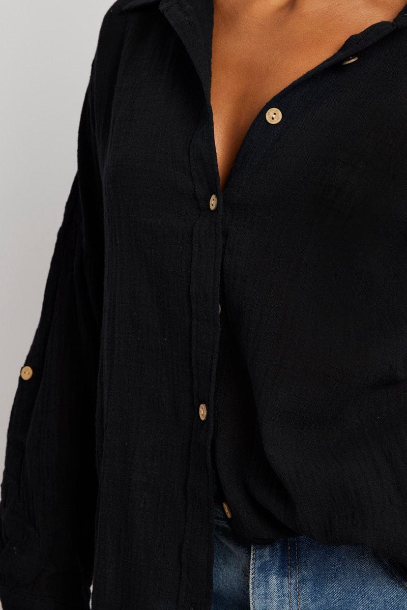 Black Shirt Long Sleeve Cotton