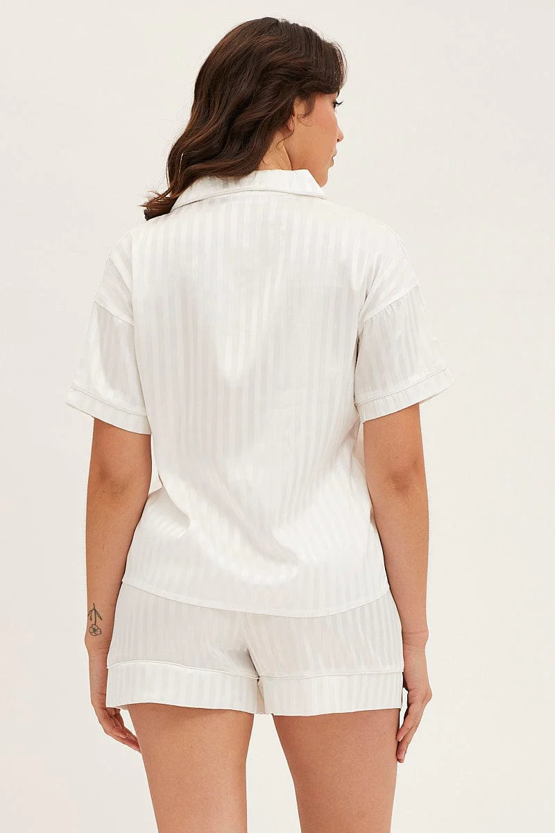 Stripe Satin Short Sleeve Top & Short Pj Set