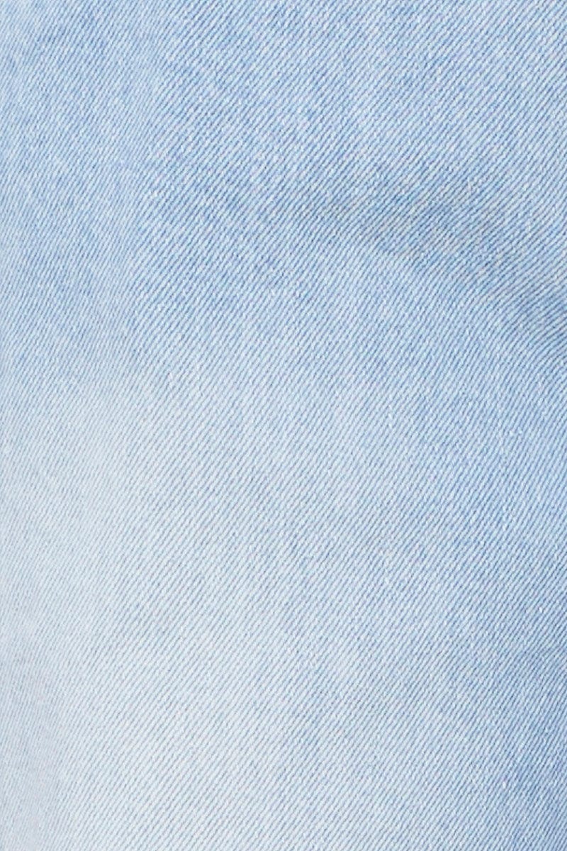 Blue Knee Length Denim Shorts High Rise