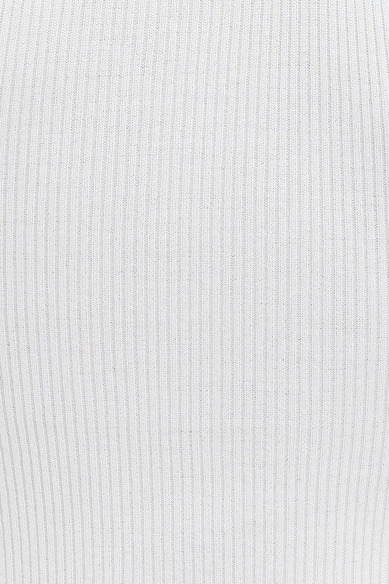 White Knit Dress Cold Shoulder Mock Neck Midi Rib