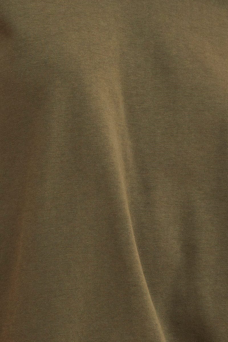 Green Cotton Top 3/4 Sleeve Drop Shoulder Relaxed Fit