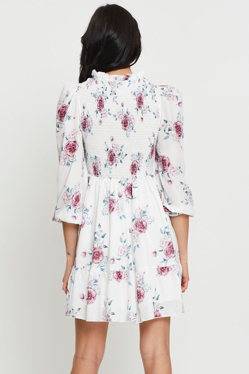 Print Mini Dress High Neck Skater