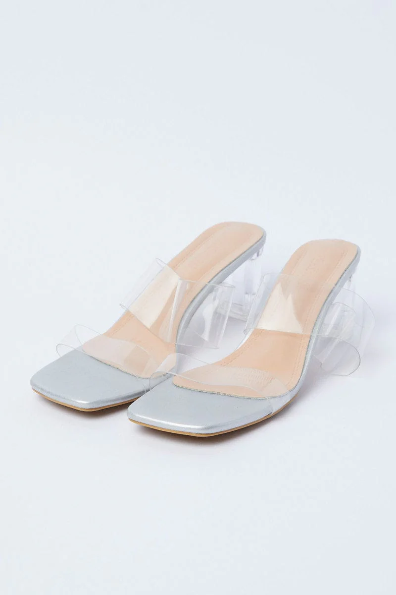 Silver Barely There Square Toe Mules