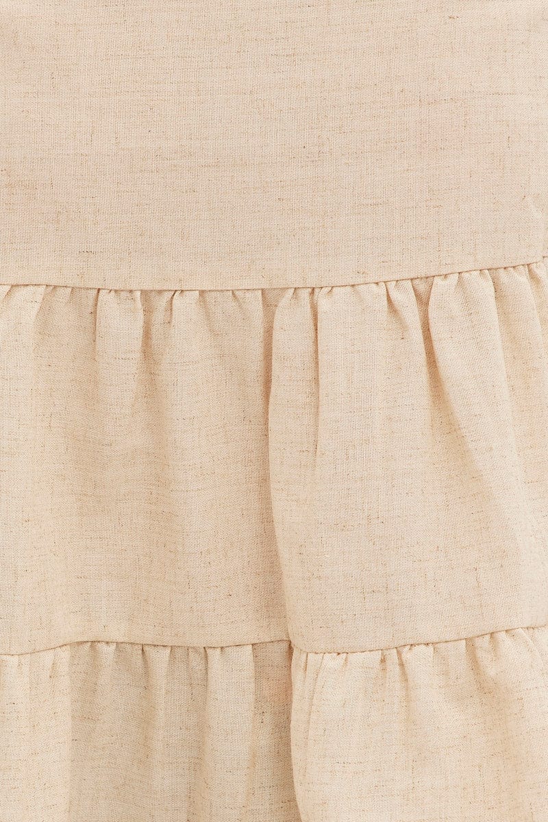 Beige Tiered Top Sleeveless Scoop Neck Linen Blend