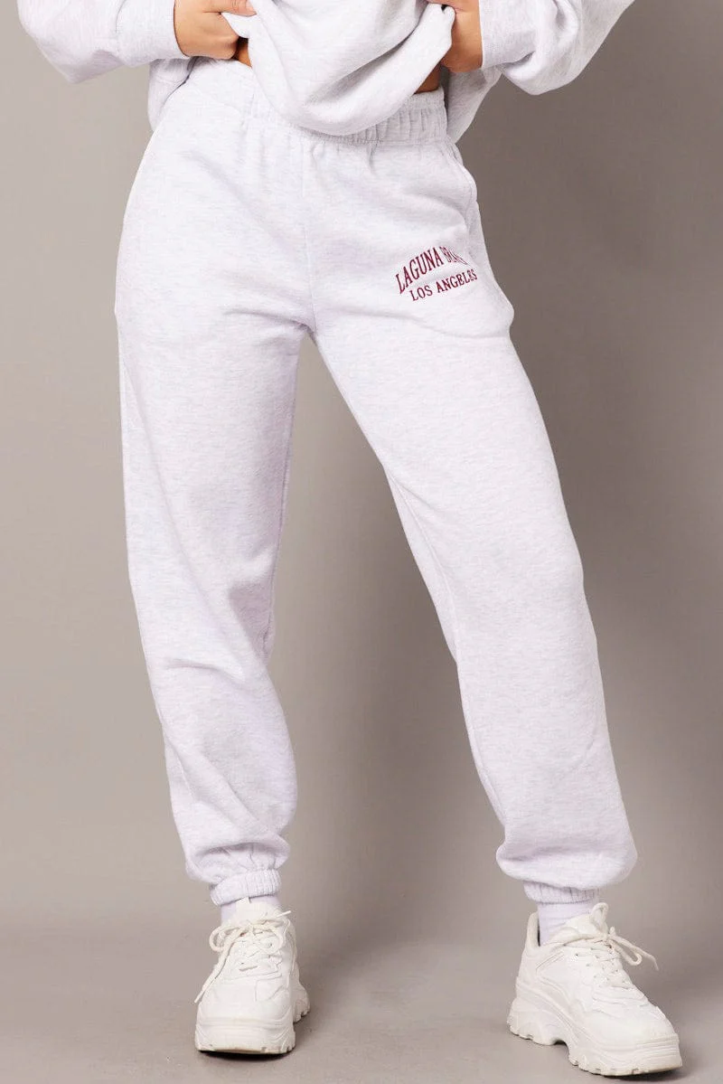 Grey Track Pants High Rise