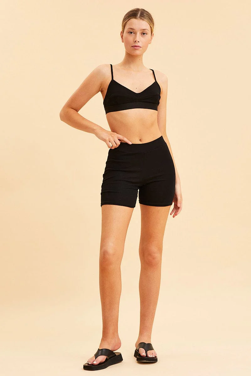 Black Triangle Bralette Cotton Stretch Seam Detail