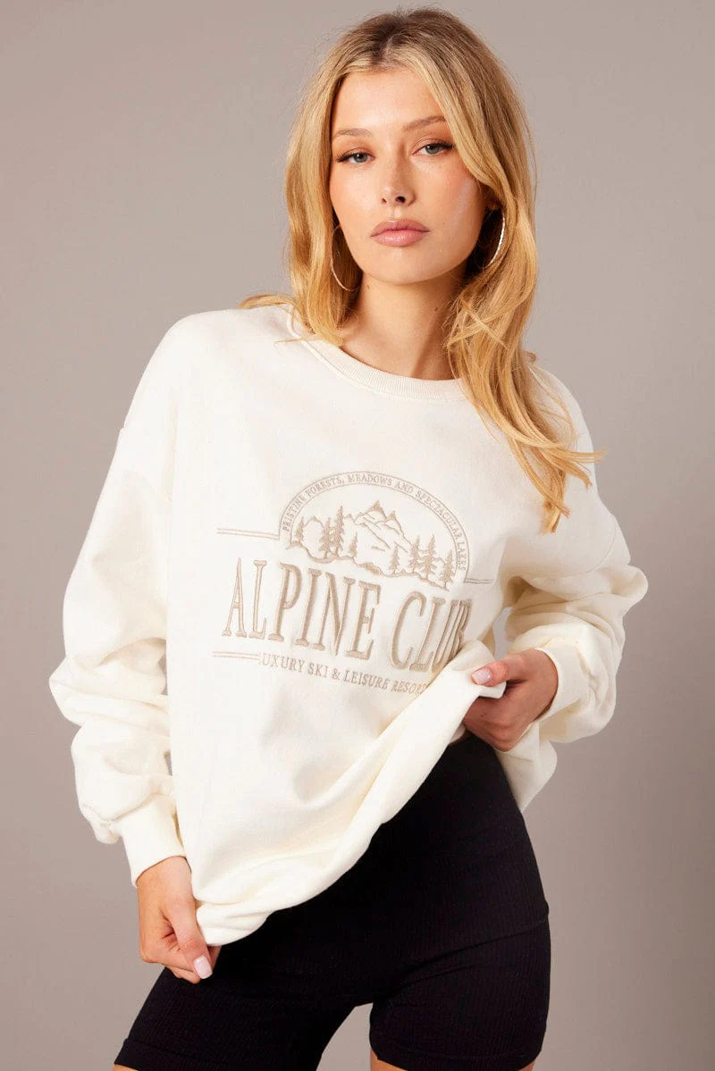 White Graphic Sweater Long Sleeve