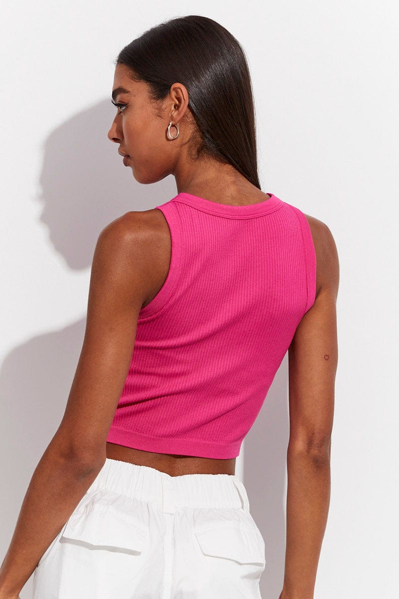 Pink Seamless Rib Tank Top