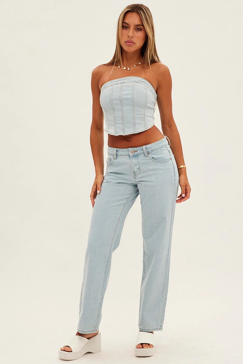 Blue Straight Denim Jeans Low Rise