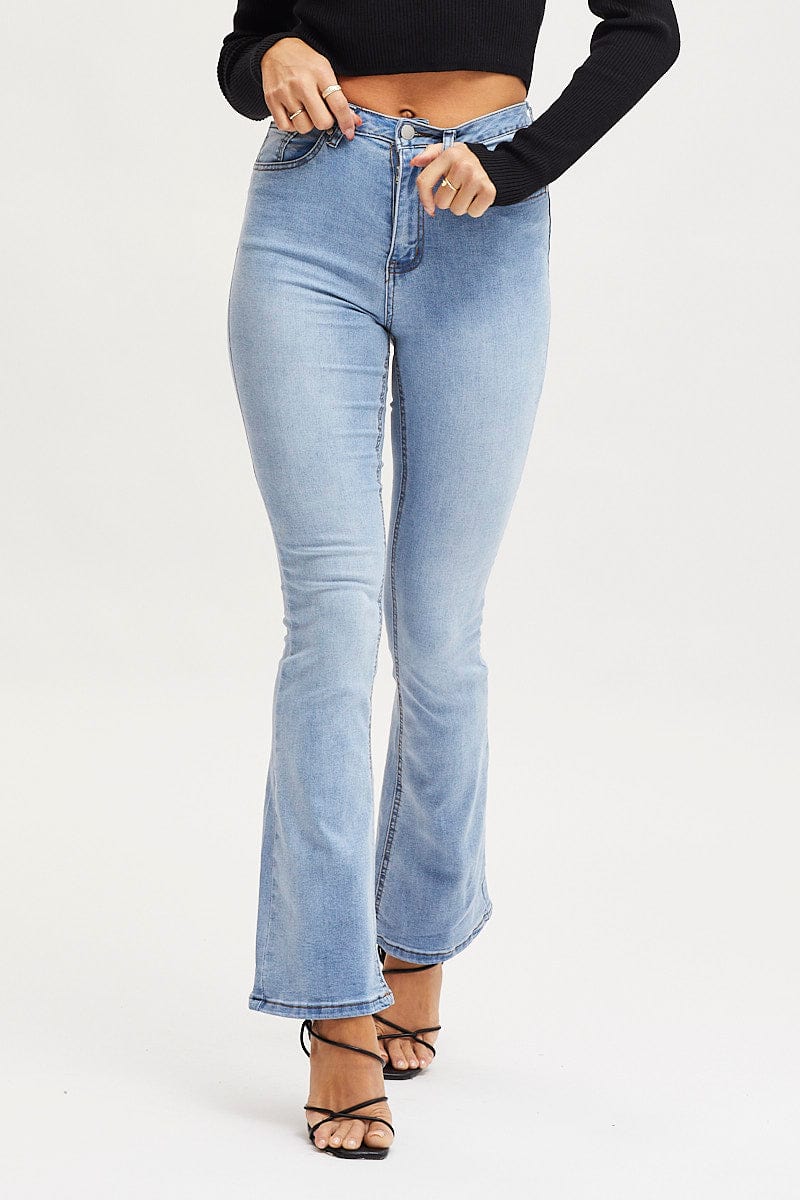 Blue Flare Denim Jeans High Rise