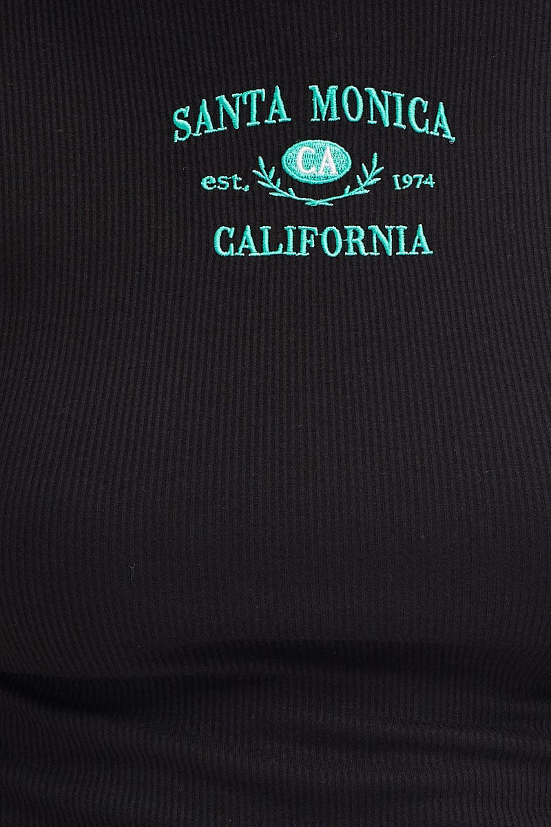 Black Top Short Sleeve Embroided