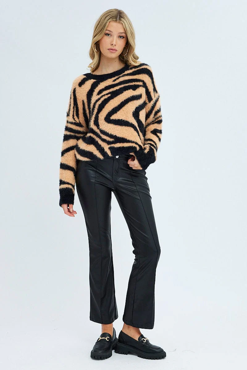Print Knit Top Long Sleeve Fluffy