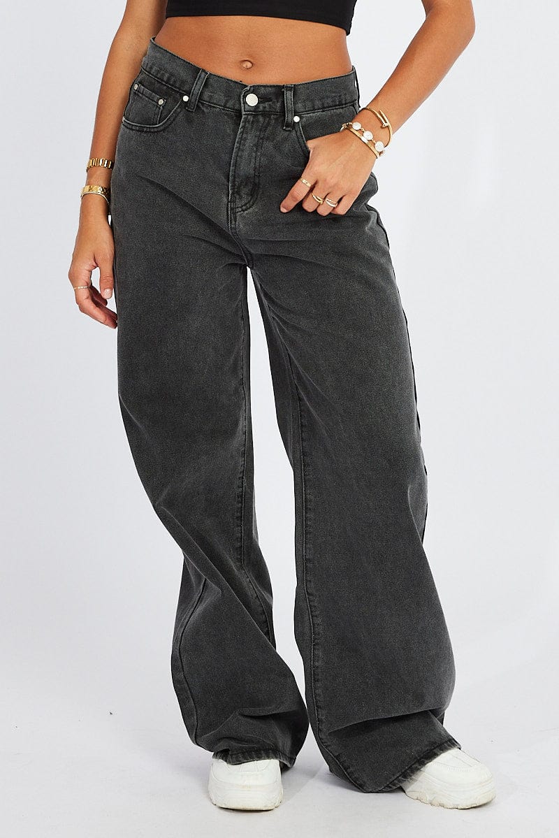 Grey Wide Leg Jean High Rise