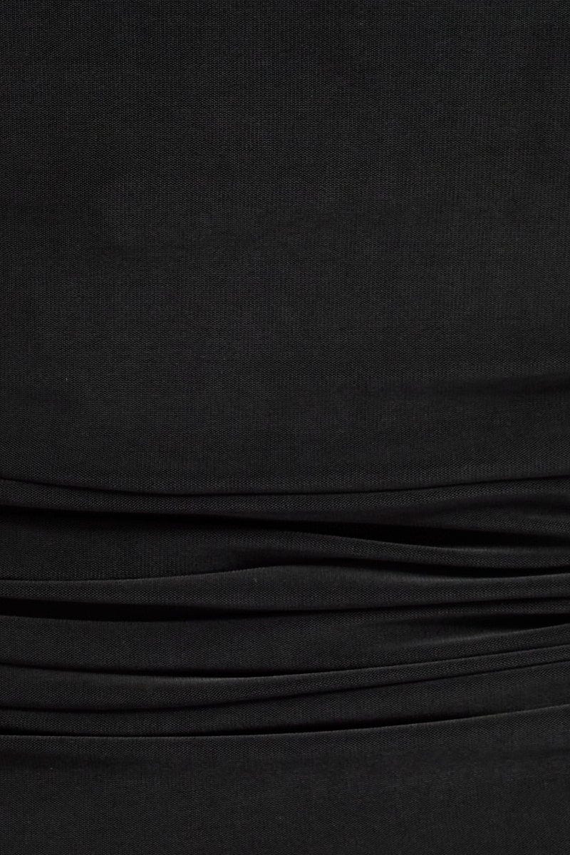 Black Rose Top Halter Neck Crossover Rosette Stretch