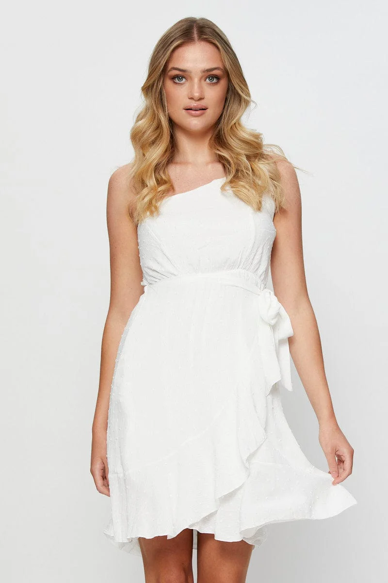 White Wrap Dress One Shoulder Sleeveless