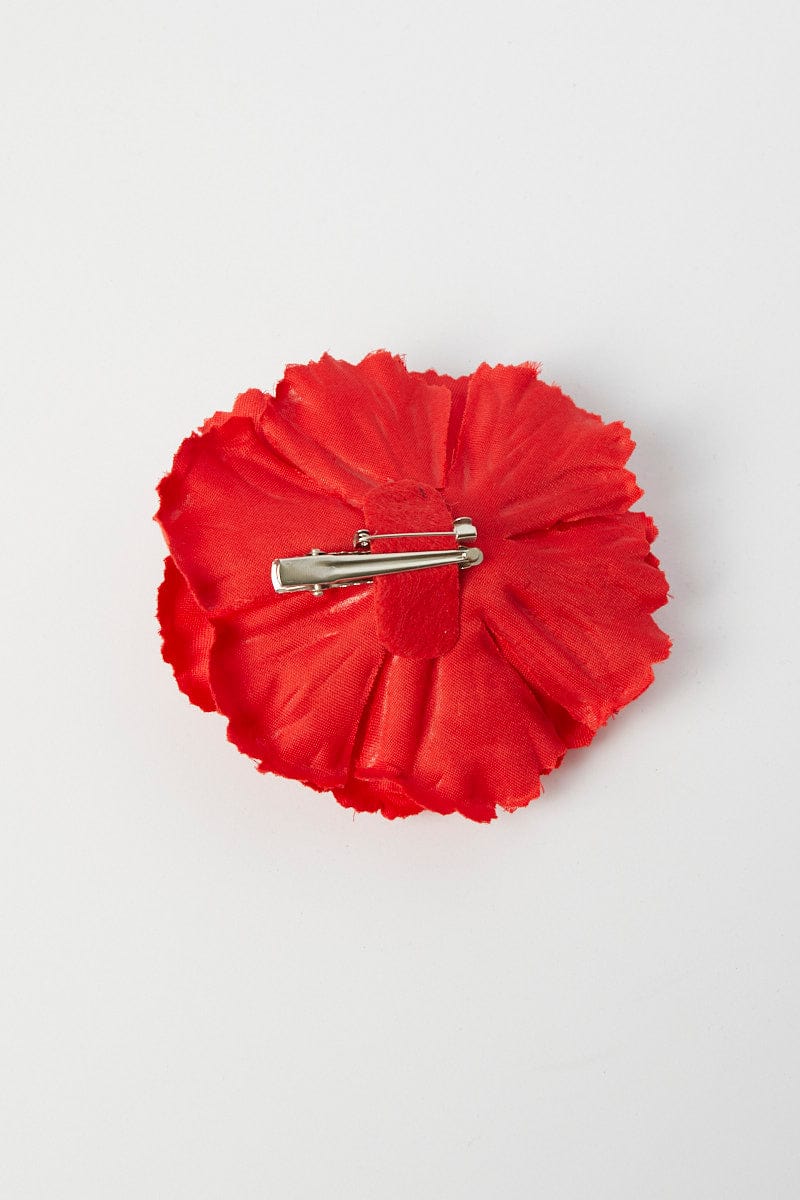 Red Flower Corsage Rosette Pin On Brooch