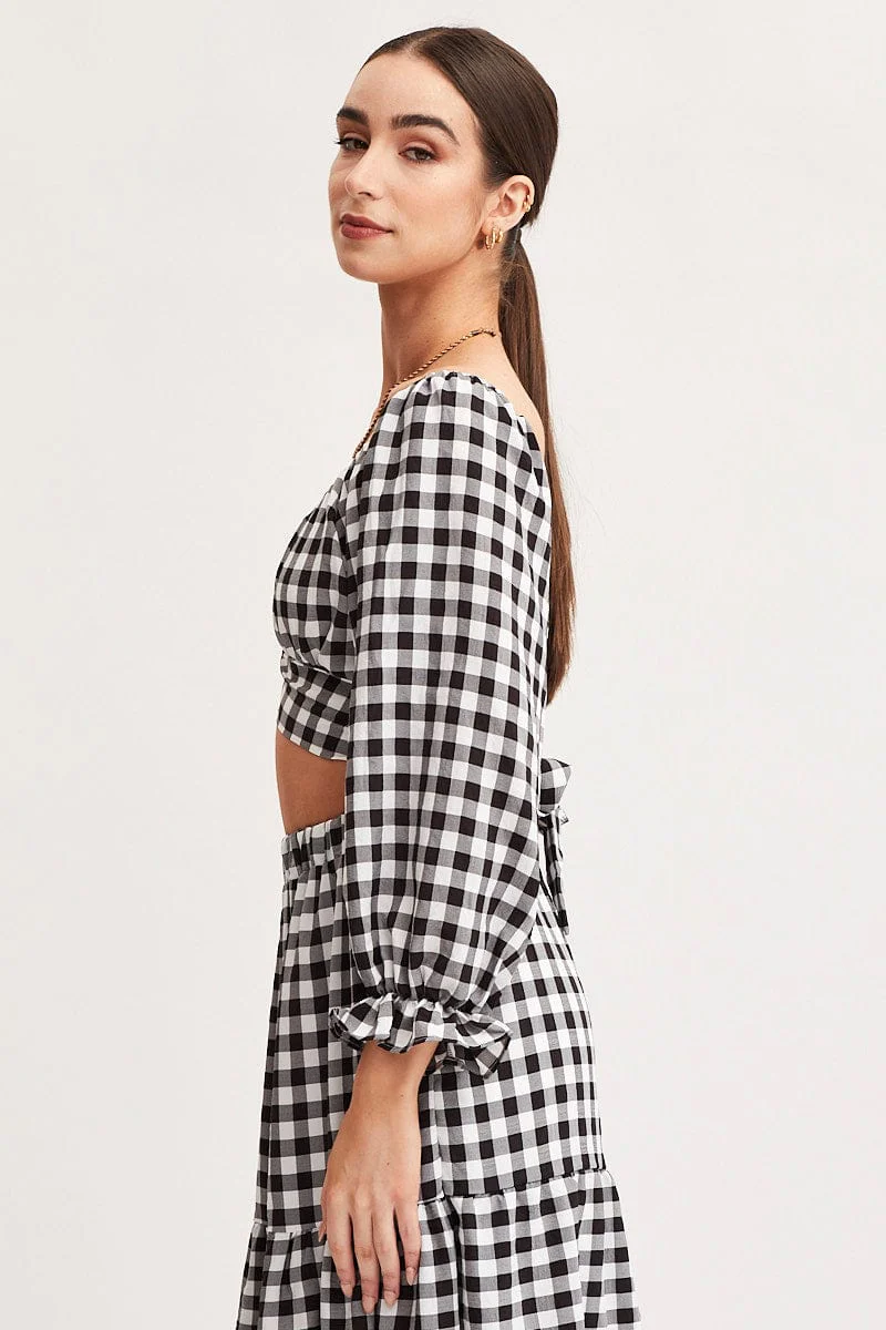 Check Crop Top Long Sleeve