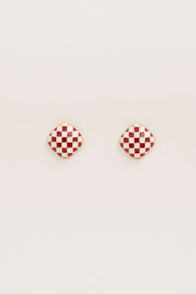 Check Square Earrings