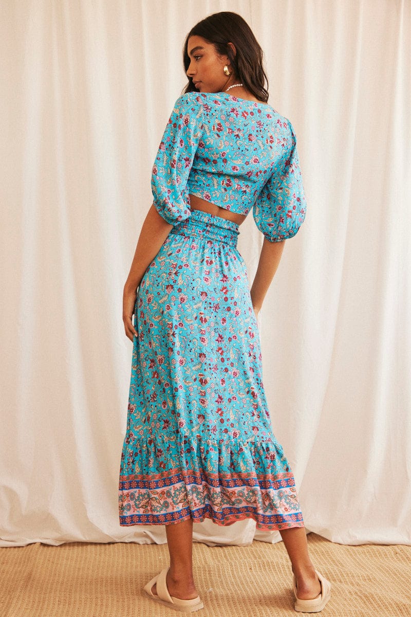 Print Boho Print Maxi Skirt High Rise