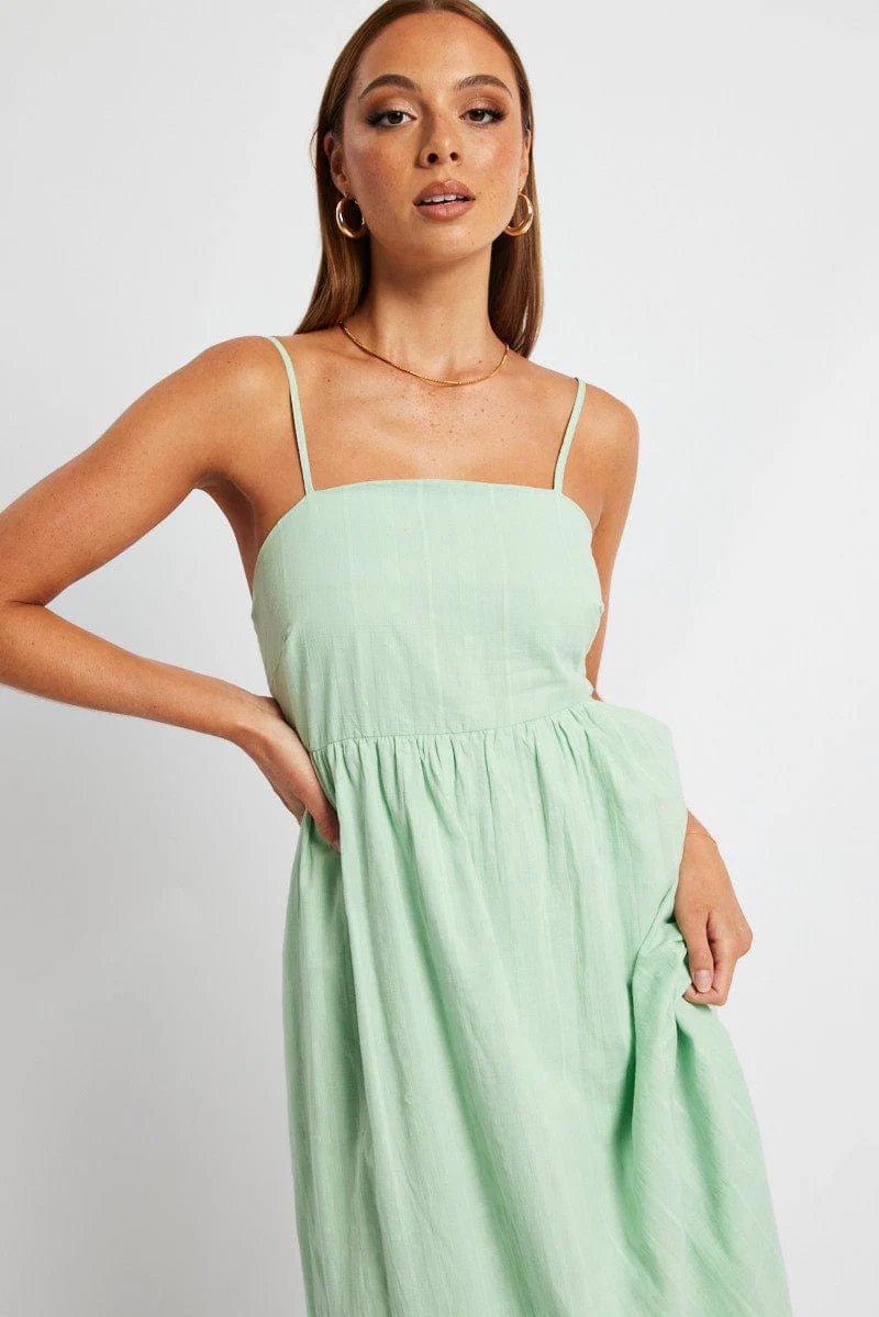 Green Midi Dress Sleeveless Self Check