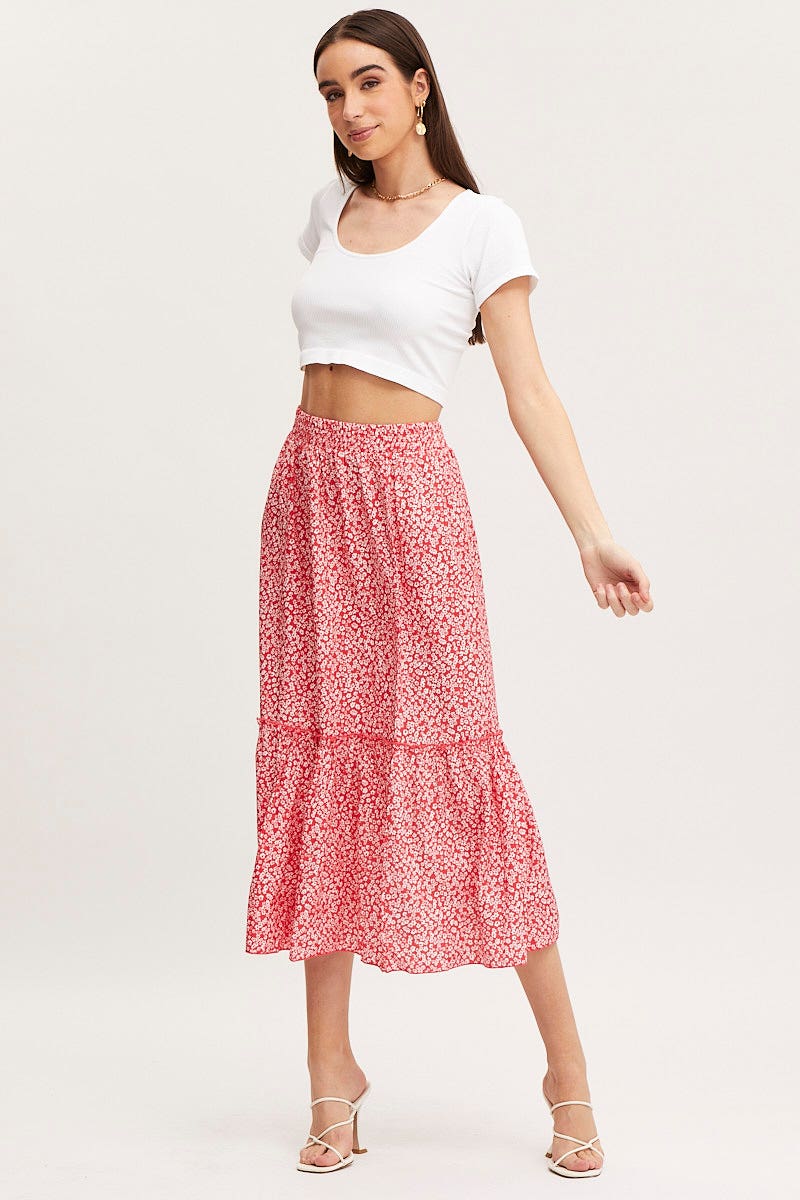 Print Midi Skirt High Rise