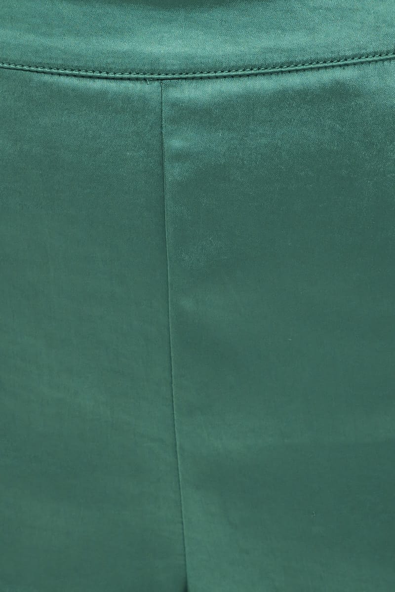 Green High Rise Shorts Satin
