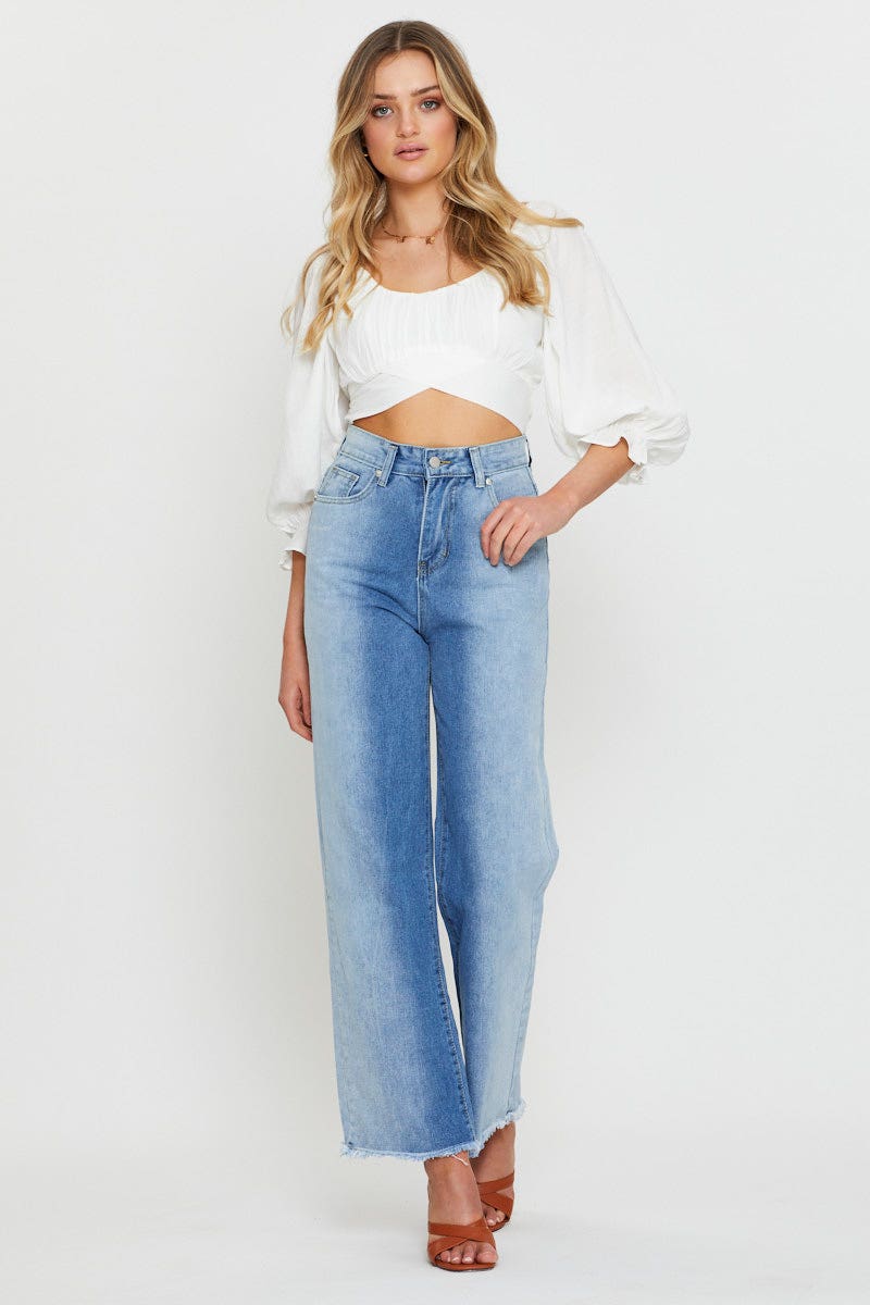 Blue Two Tone Colourblock Denim Jean