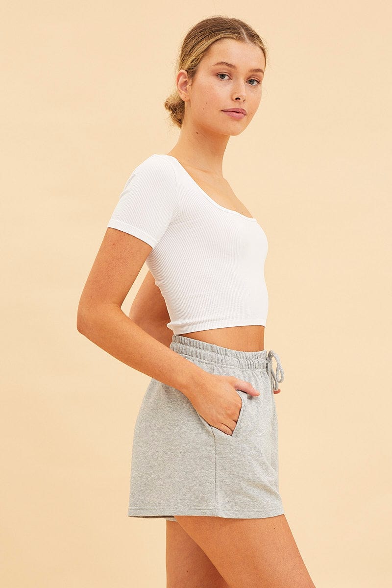 Grey Relaxed Short Pull On Cotton Terry Stretch