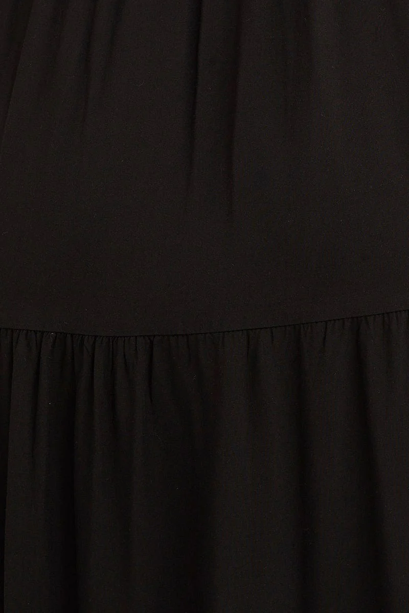 Black Tied Shoulder Tiered Midi Dress